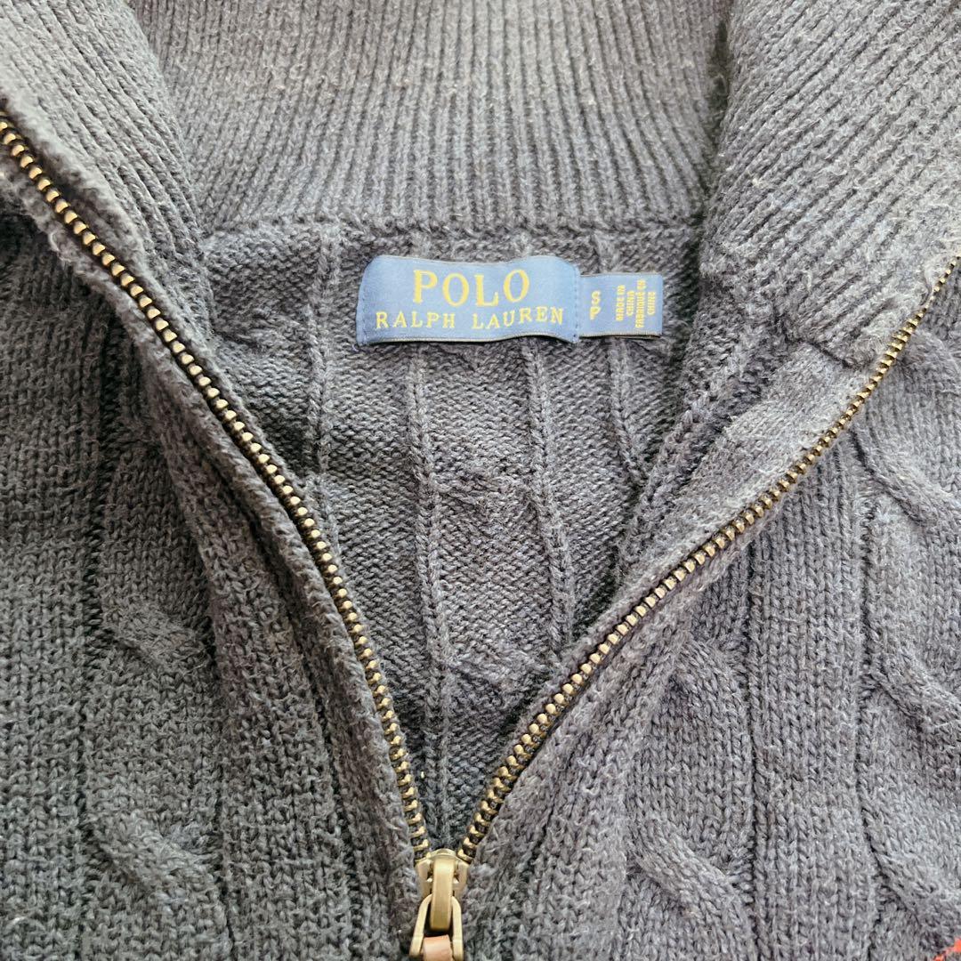 ラルフローレン ケーブルニットセーター ハーフジップ 男女兼用 S ネイビー