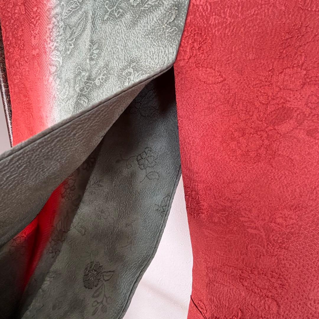 超美品　長襦袢　現代　正絹　着物　袷　紫　赤　緑　刺繍半襟　トール　レトロ