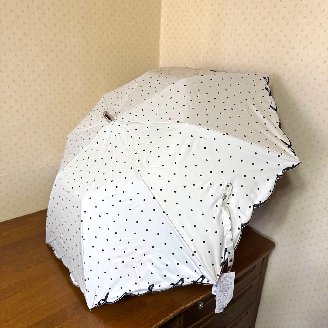 ★新品★サンドレス　晴雨兼用　日傘　楽折　ジャンプ式　1級遮光　遮熱　ドット　白
