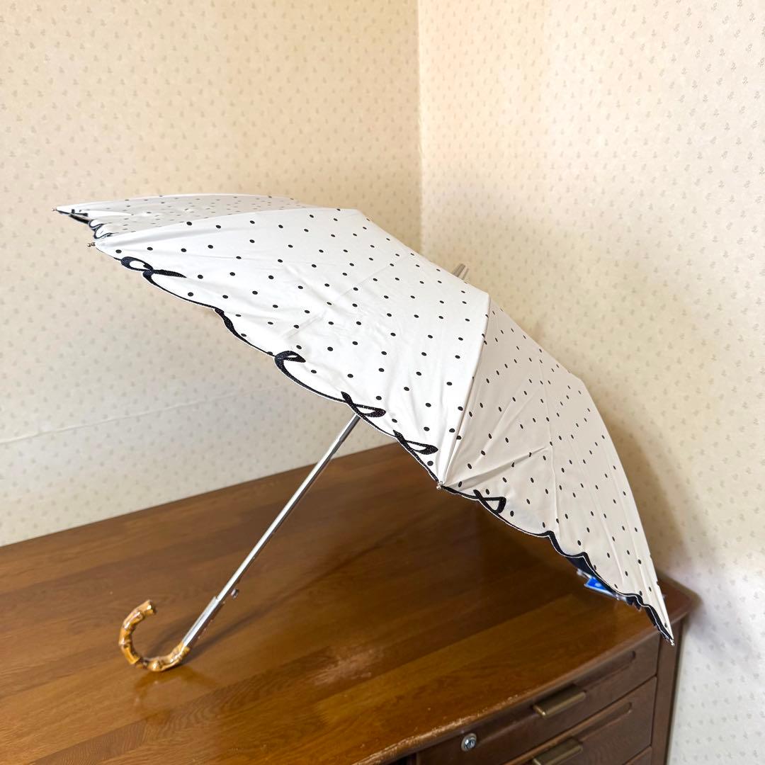 ★新品★サンドレス　晴雨兼用　日傘　楽折　ジャンプ式　1級遮光　遮熱　ドット　白