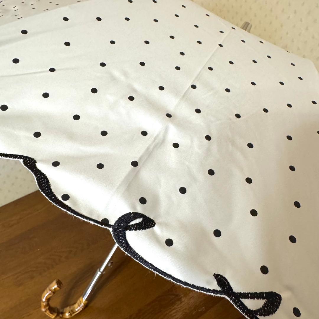 ★新品★サンドレス　晴雨兼用　日傘　楽折　ジャンプ式　1級遮光　遮熱　ドット　白