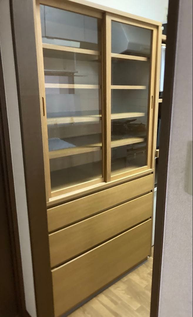 無印良品　オーク材　カップボード　キャビネット　木製　家具　食器棚　キッチン収納