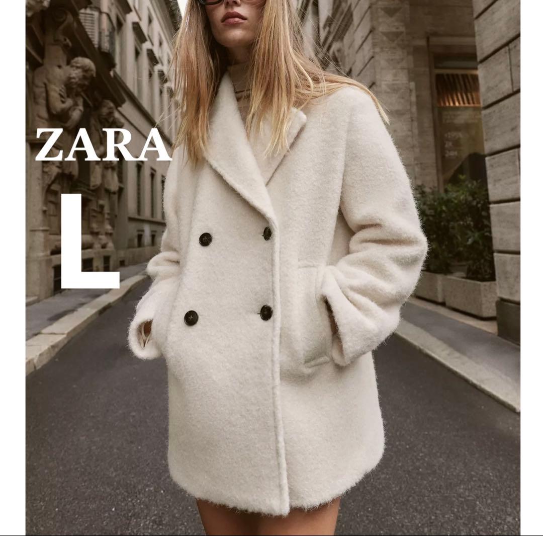 完売品 ZARA ブークレダブルブレストミディ丈コート エクリュ L