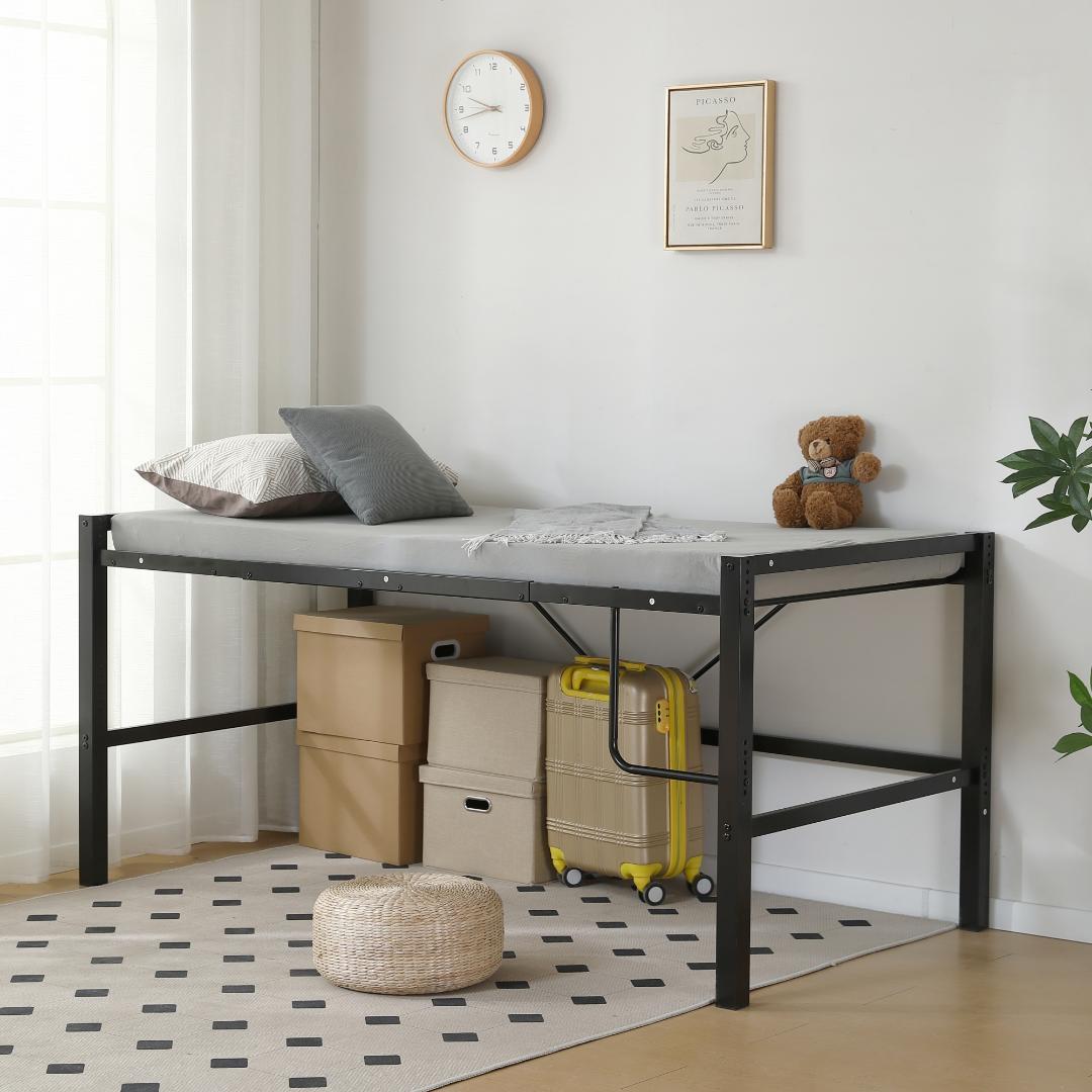 【ブラック】高さ90cmロフトベッド パイプベッド シングルベッド 高さ調整可能