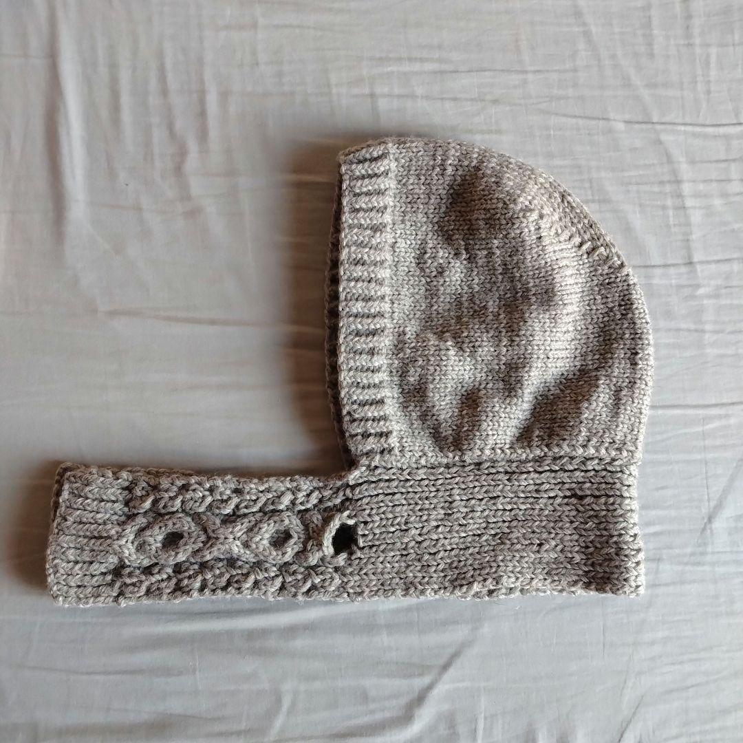 ■前にならえフード　バラクラバ　アラン模様　クリームカーキ