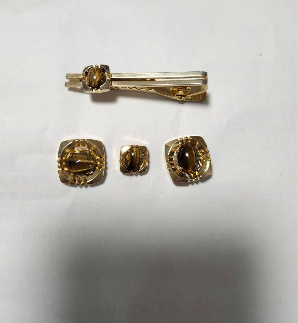 タイガーアイ ネクタイピン カフスボタンセット