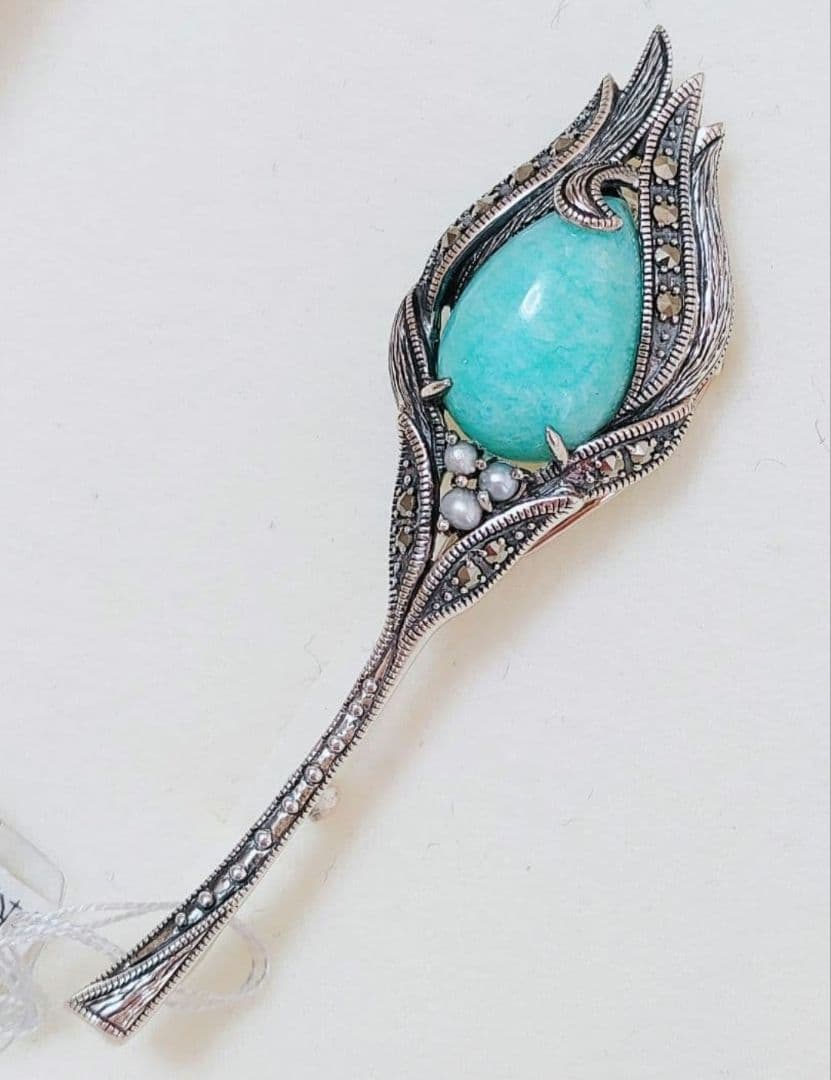 未使用品 碌山 アマゾナイト ベビー真珠 ブローチ 兼 ペンダント