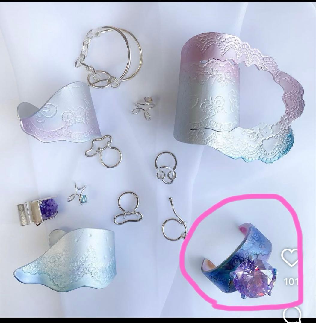 ピンクジルコニア　バングル　レース型押し