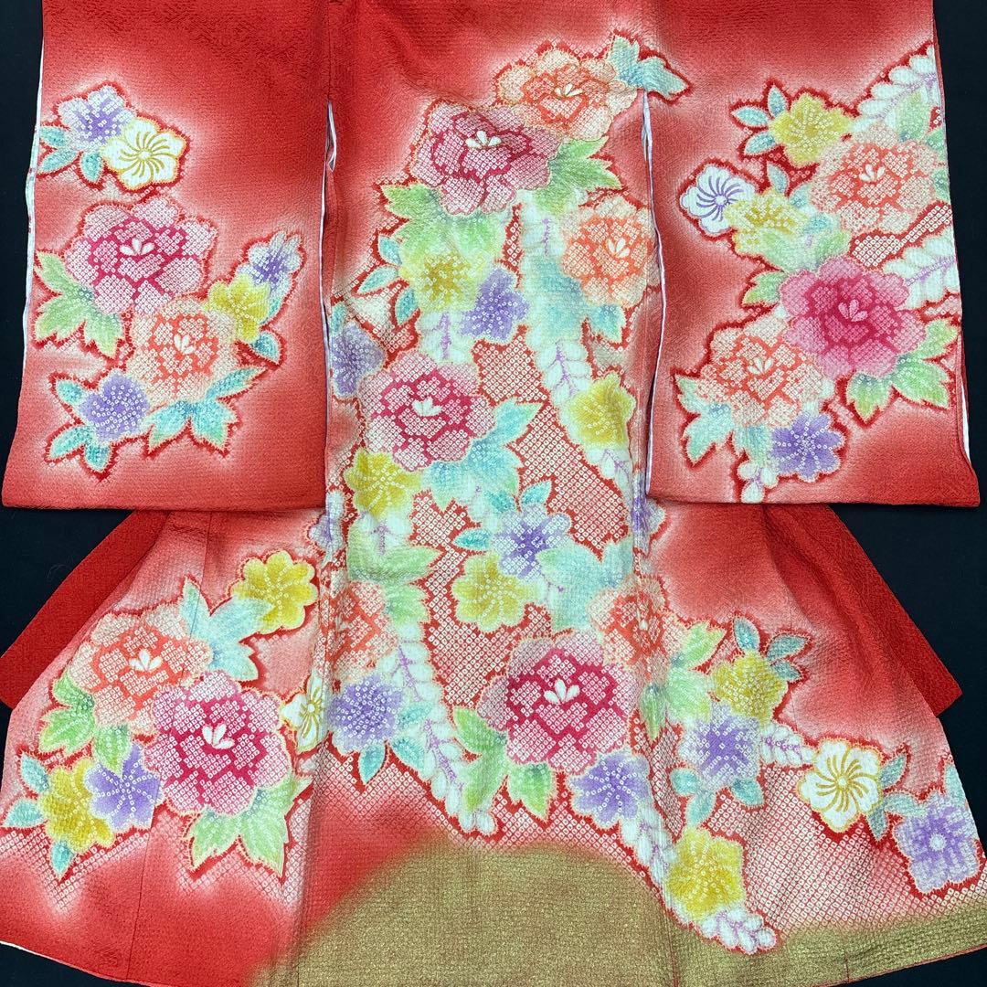 特選☆京友禅総絞り美術工芸品新品正絹産着女の子（お祝着）純古典四季花刺繍本金入り