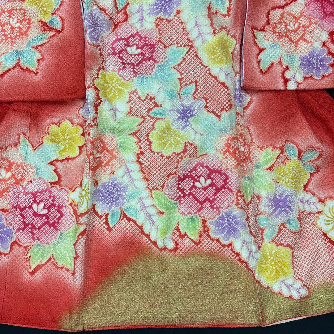 特選☆京友禅総絞り美術工芸品新品正絹産着女の子（お祝着）純古典四季花刺繍本金入り
