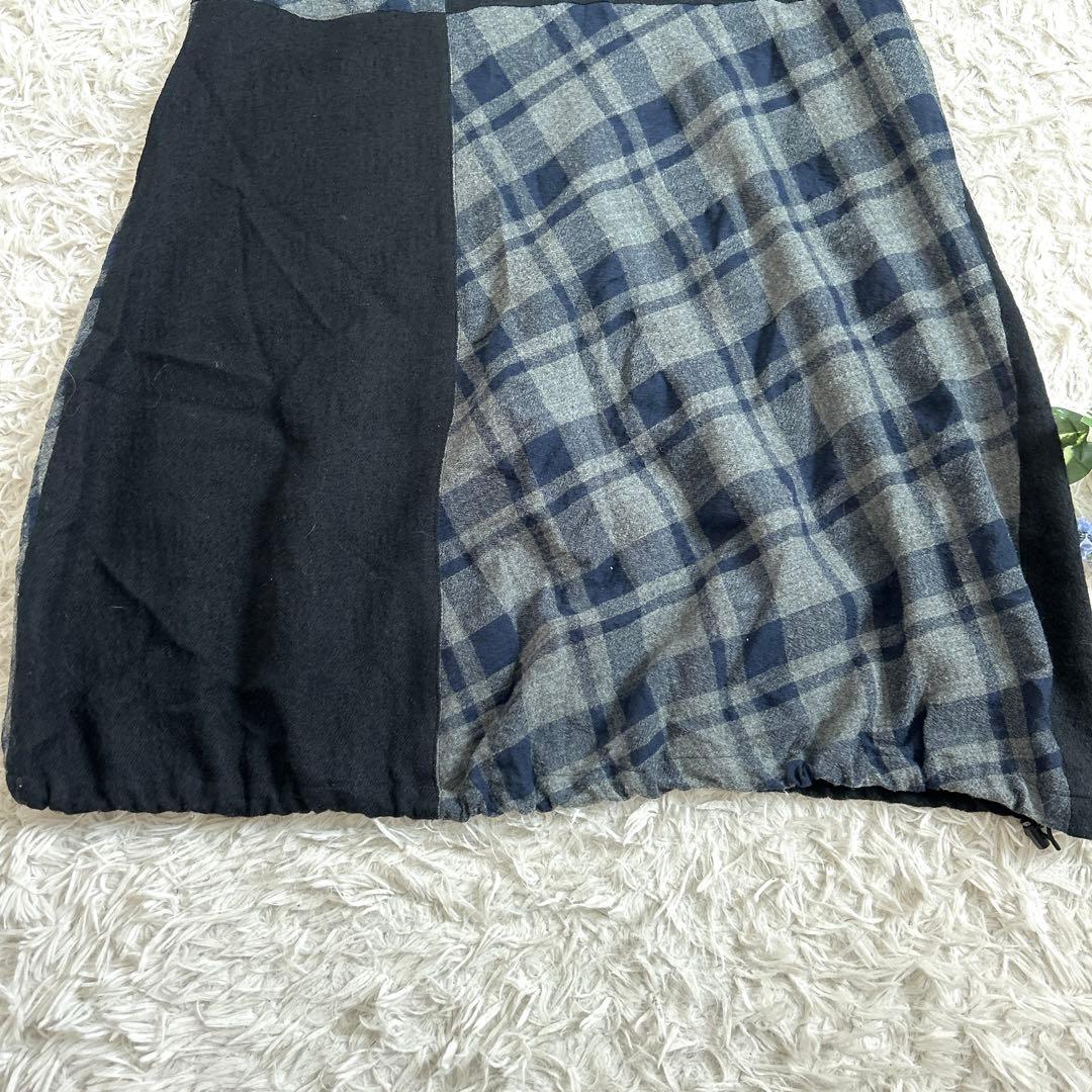 美品⁂センソユニコ⁂ロングバルーンワンピース　チェック切り替え　ボートネック　M