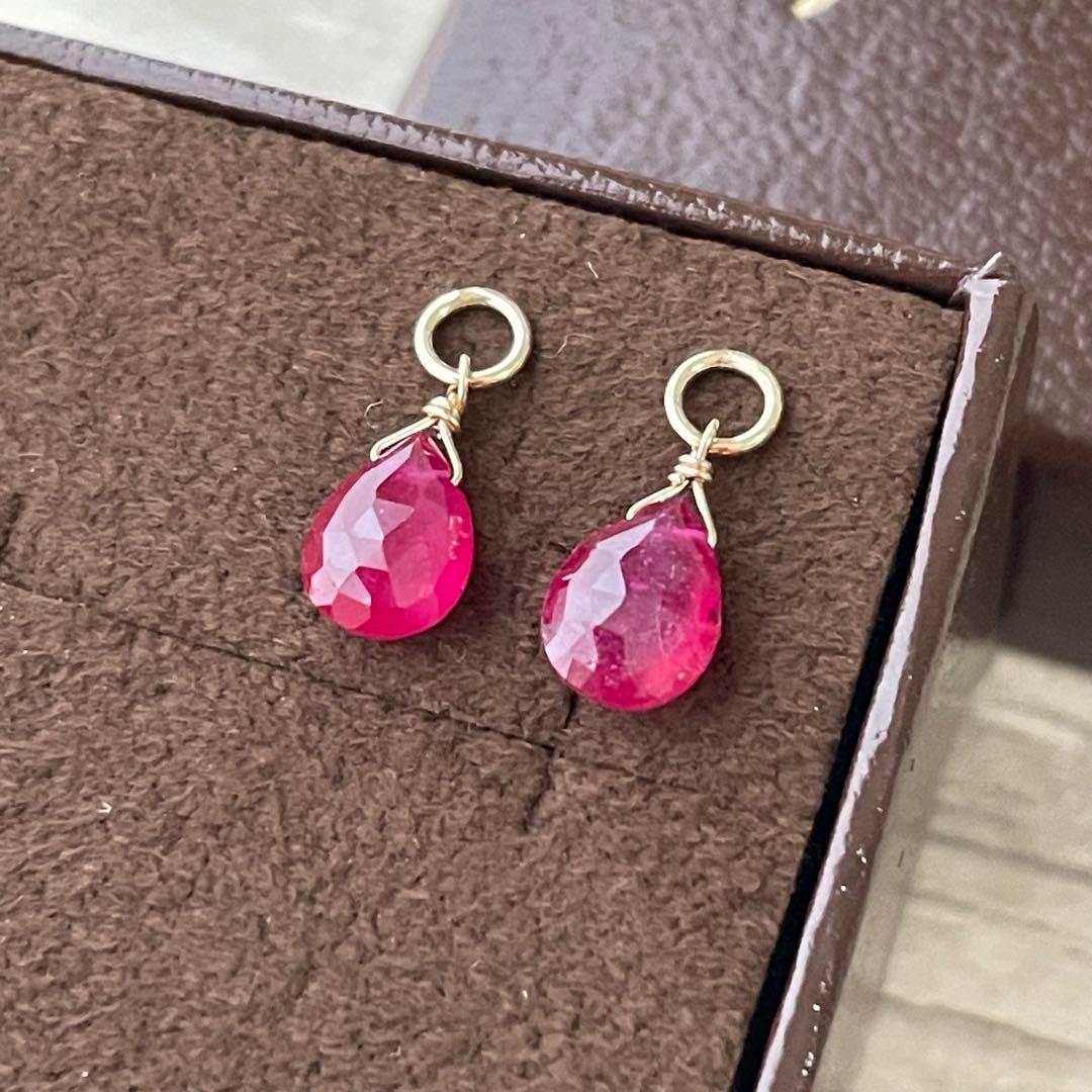 アガット　k10 ピアスチャーム　ルビー　ドロップカット