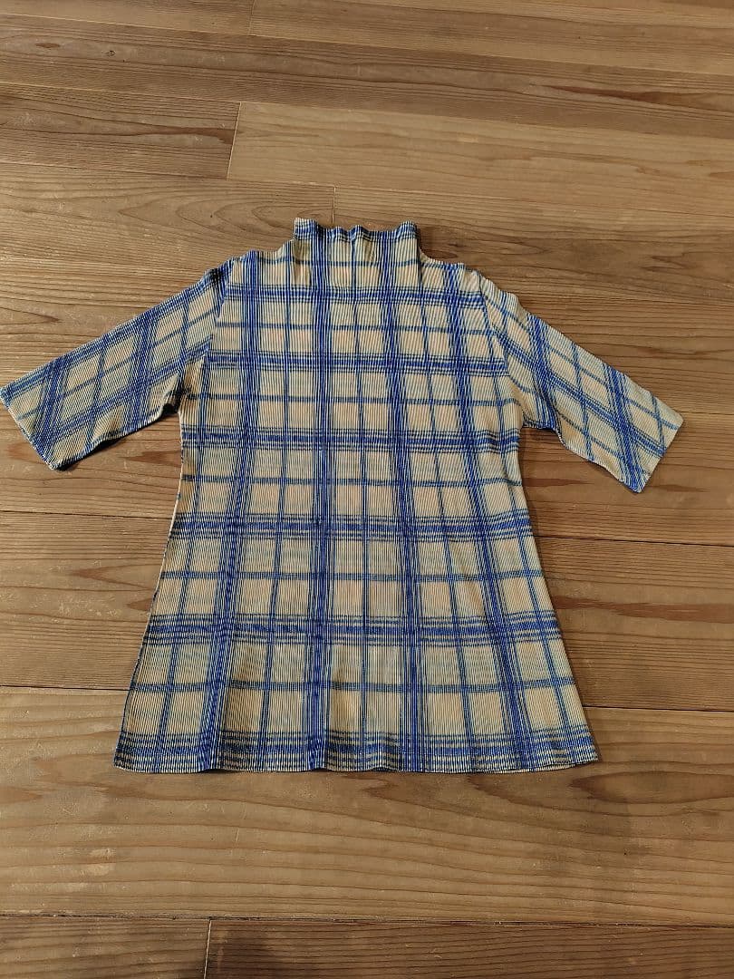 PLEATSPLEASE チェック柄ハイネック半袖トップス