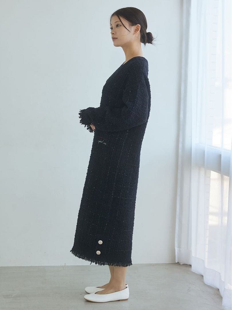 ジェラートピケJOEL ROBUCHONツイードモコVネックワンピース値段交渉可