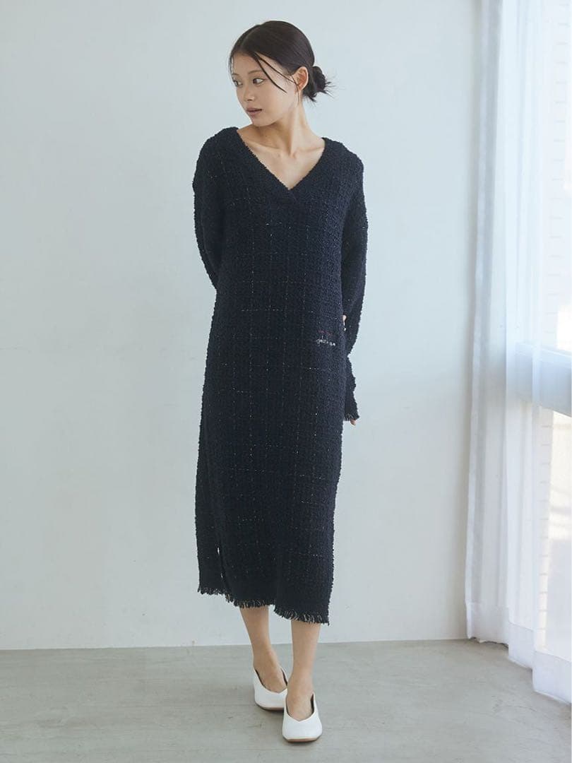 ジェラートピケJOEL ROBUCHONツイードモコVネックワンピース値段交渉可