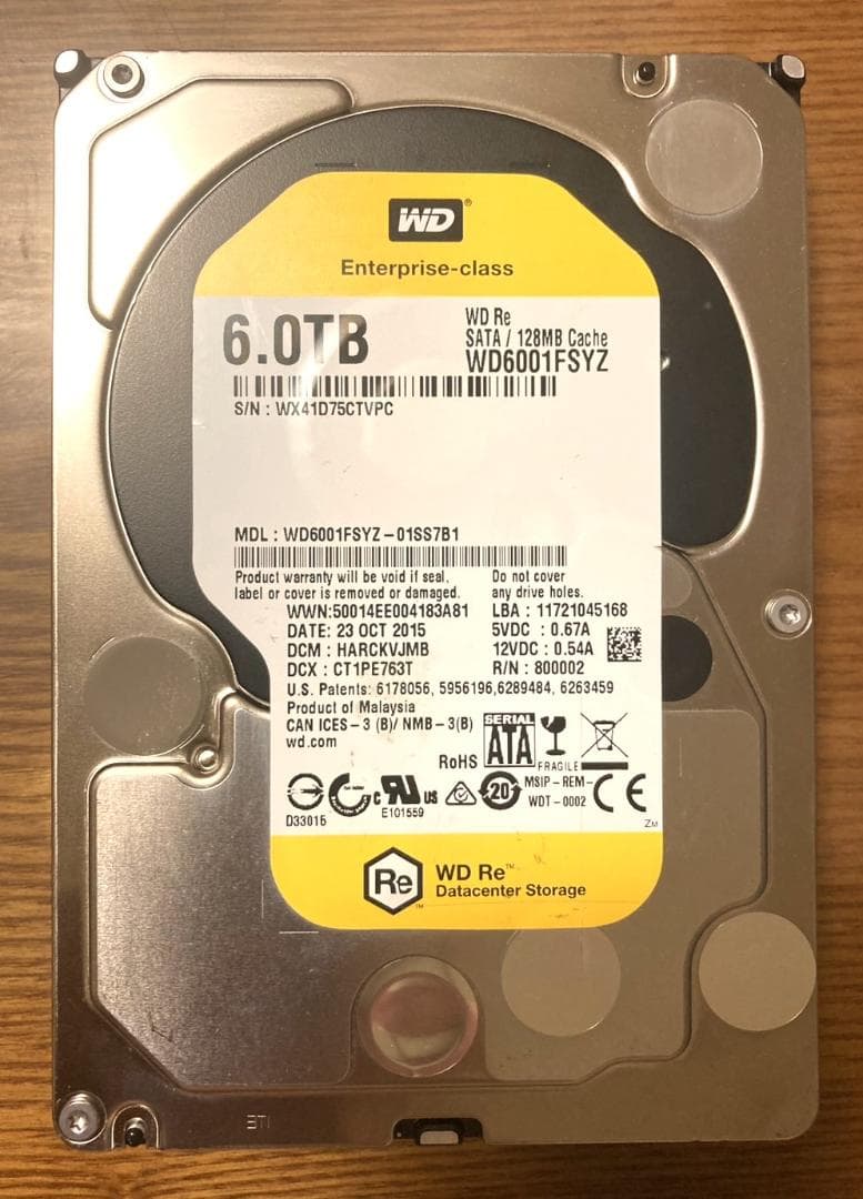 Western Digital WD6001FSYZ（3.5 HDD 6TB）