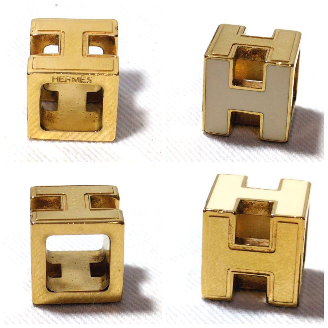 美品　エルメス　ゴールド×ベージュ系　カージュドアッシュ　Hキューブ　チャーム