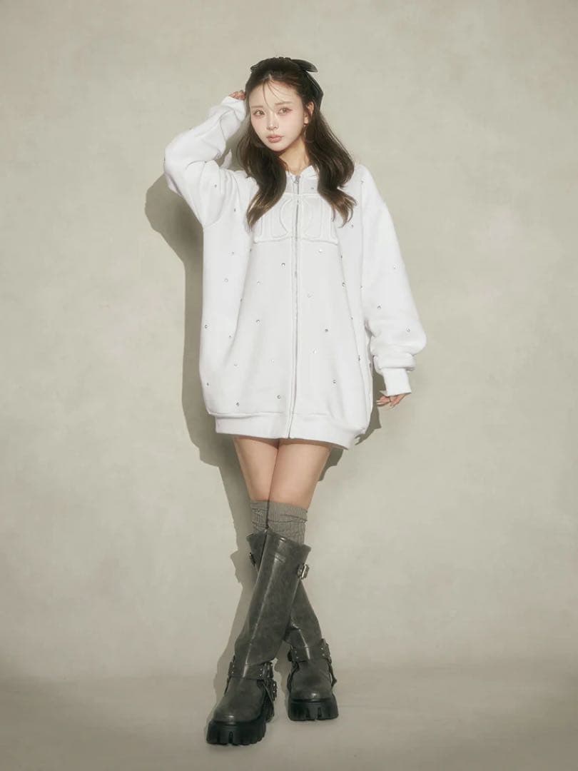 新品タグ付 ダーリッチ ホワイト フリー DDロゴビジュージップパーカー F