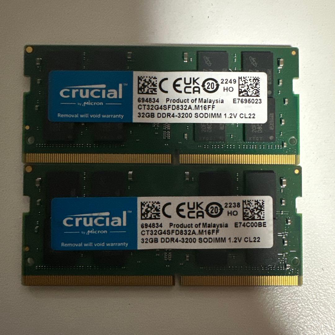 Crucial 64GB 32gbx2 DDR4-3200 ノート メモリ