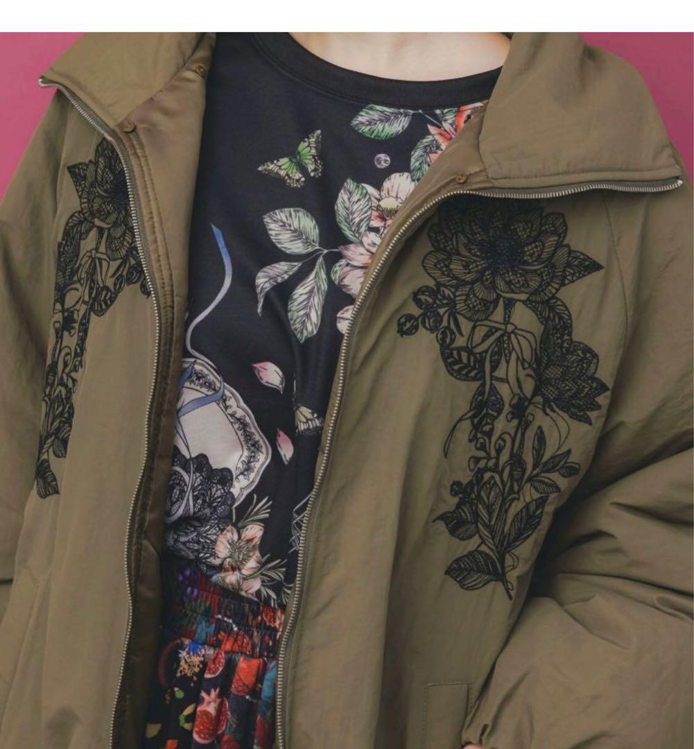 【イズ】ボア襟取り外し可能花刺繍中綿BZ《土日限定割引中》