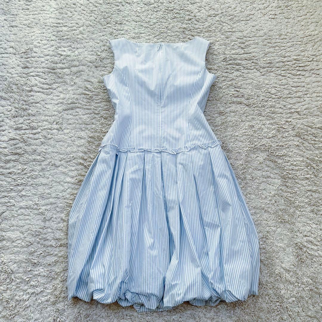 ルネ：限定カラー【ストライプ柄／フレア×バルーン】タック＆プリーツ•ワンピース