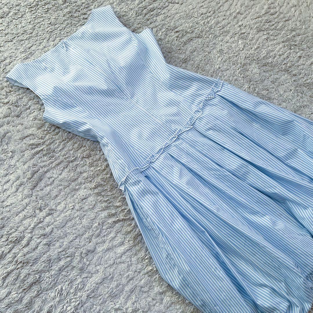 ルネ：限定カラー【ストライプ柄／フレア×バルーン】タック＆プリーツ•ワンピース