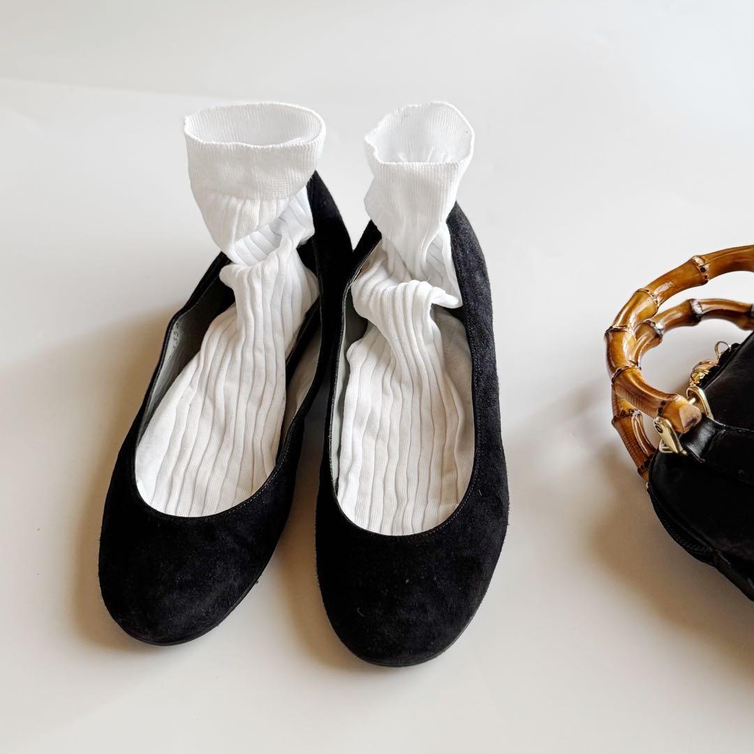 美品 裏張り済 セルジオロッシ スウェードフラット シューズ 黒 37 バレエ