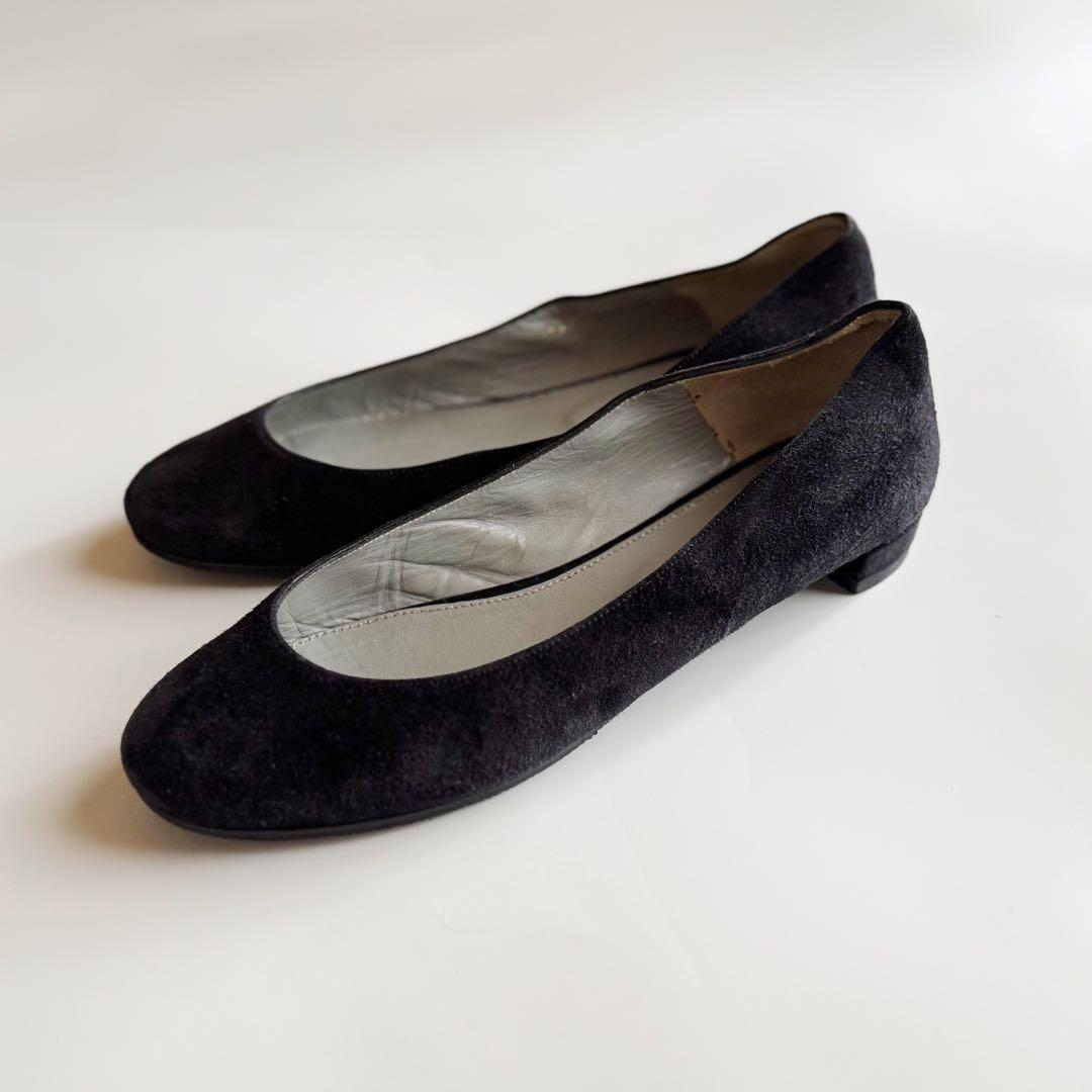 美品 裏張り済 セルジオロッシ スウェードフラット シューズ 黒 37 バレエ