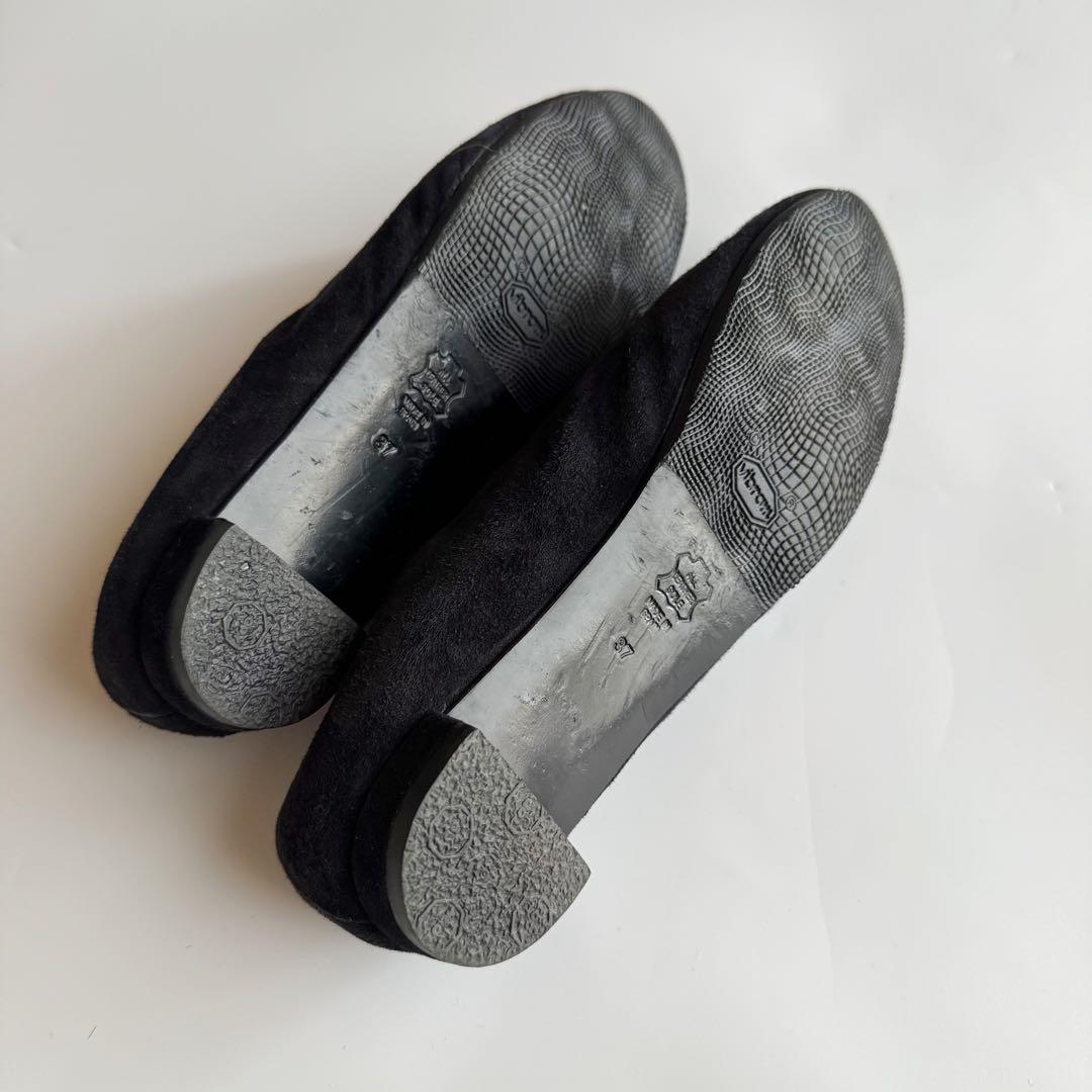 美品 裏張り済 セルジオロッシ スウェードフラット シューズ 黒 37 バレエ