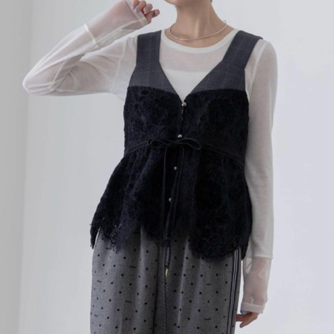 Eimee Law キャミソール ベロアレース ペプラムビスチェキャミソール