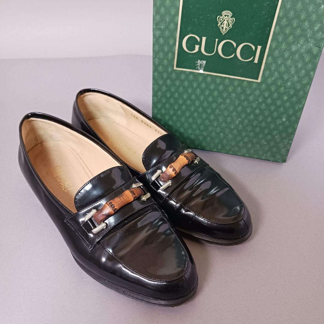 689/良品/GUCCI グッチ/ローファー/ブラック/エナメル/バンブービット