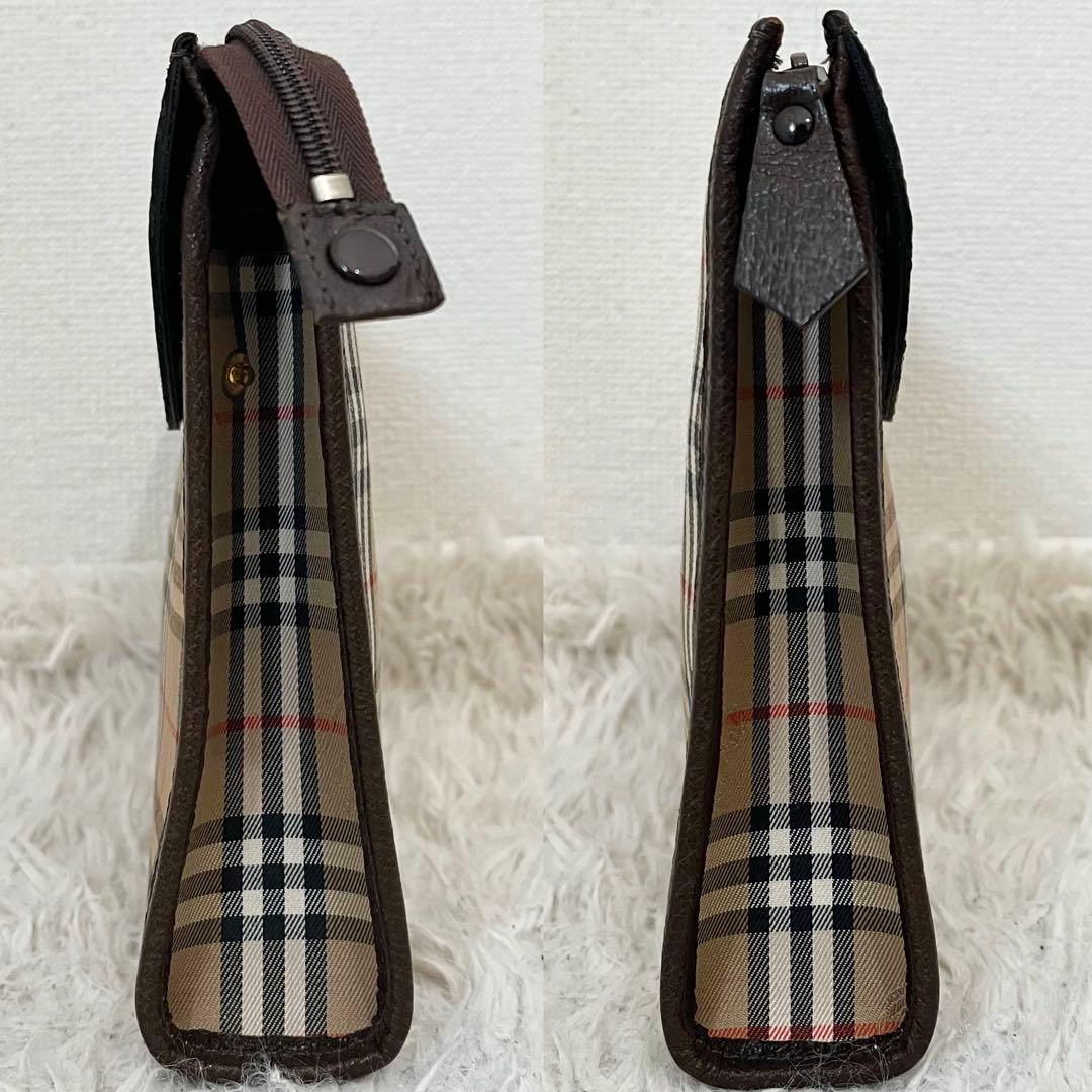 ✨美品✨バーバリー　クラッチバッグ　ノバチェック　フラップ　キャンバス　レザー