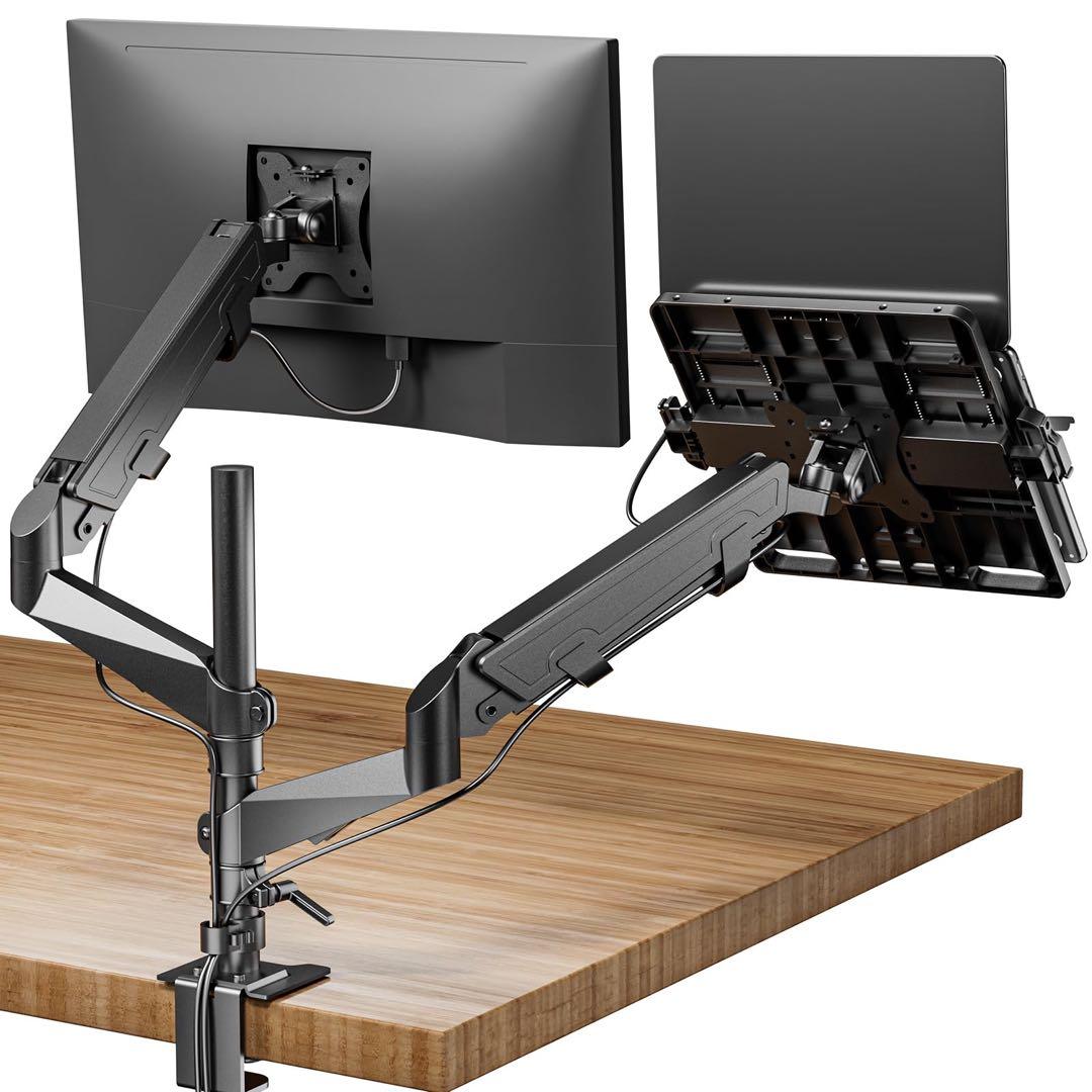 【工匠藤井】デュアルモニターアーム 液晶ディスプレイアーム PCトレイ付き