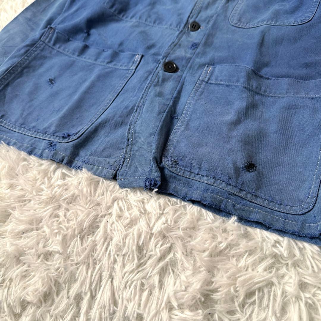 60s フレンチワーク カバーオール ブルー ユーロヴィンテージ 雰囲気系 襤褸