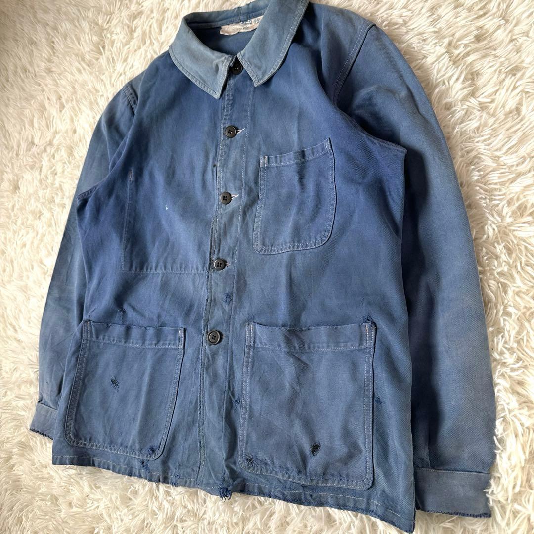 60s フレンチワーク カバーオール ブルー ユーロヴィンテージ 雰囲気系 襤褸