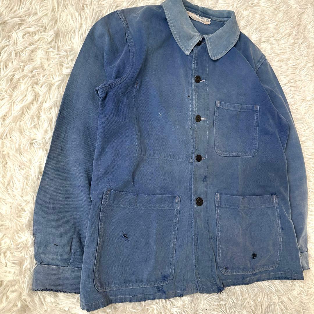 60s フレンチワーク カバーオール ブルー ユーロヴィンテージ 雰囲気系 襤褸