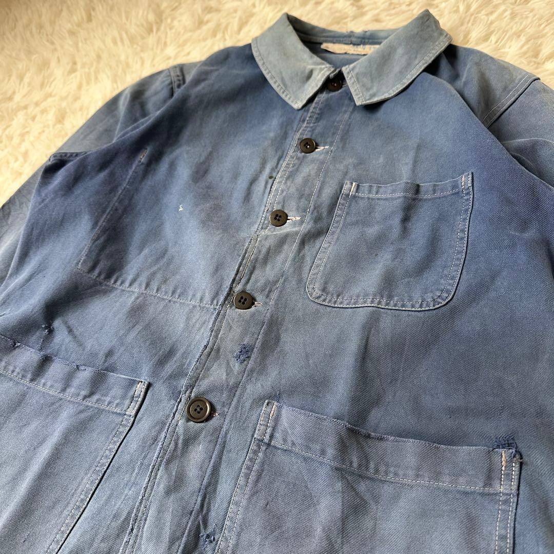 60s フレンチワーク カバーオール ブルー ユーロヴィンテージ 雰囲気系 襤褸