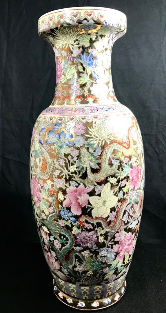 よ*う様 中国古玩 景徳鎮製 粉彩 九龍百花 大花瓶 磁器 高さ約60cm