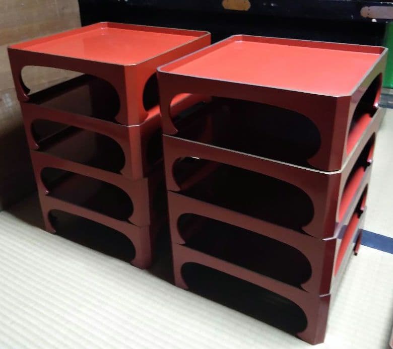 角膳　会席膳　朱色　木製　漆器　 大小2セットプラス大8膳