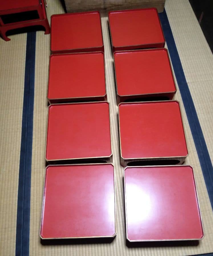 角膳　会席膳　朱色　木製　漆器　 大小2セットプラス大8膳