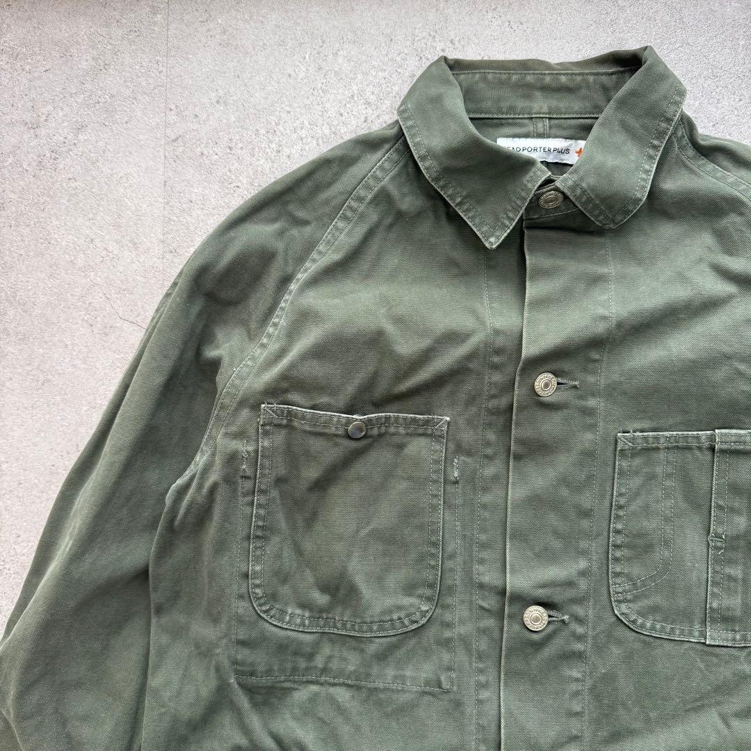 希少 ヘッドポータープラス ダック カバーオール ジャケット カーキ