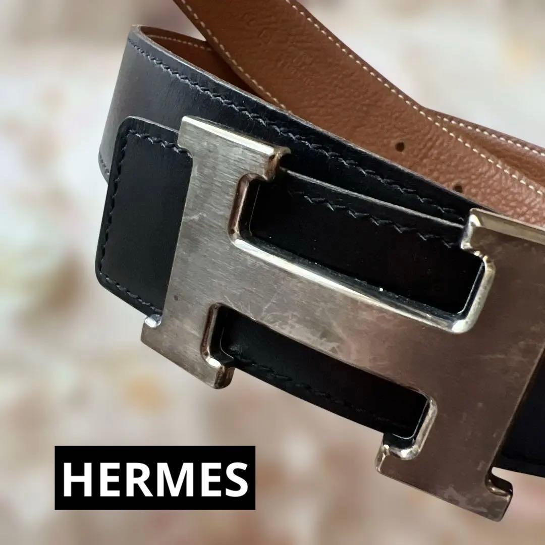 HERMES 黒レザーベルト H字型バックル♡ 70センチ