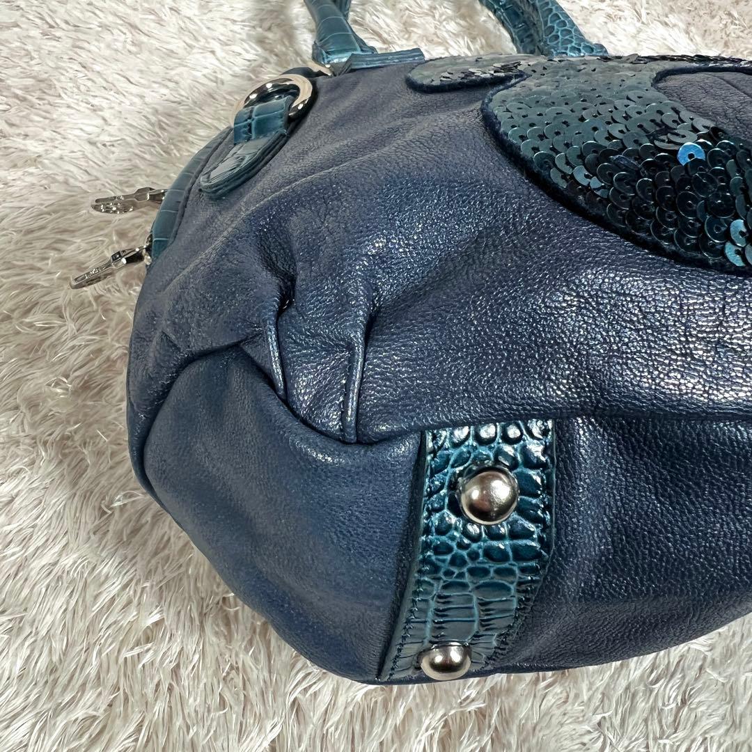 muta ムータ　No.8 ハンドバッグ　スパンコール　ネイビー　レザー　水玉