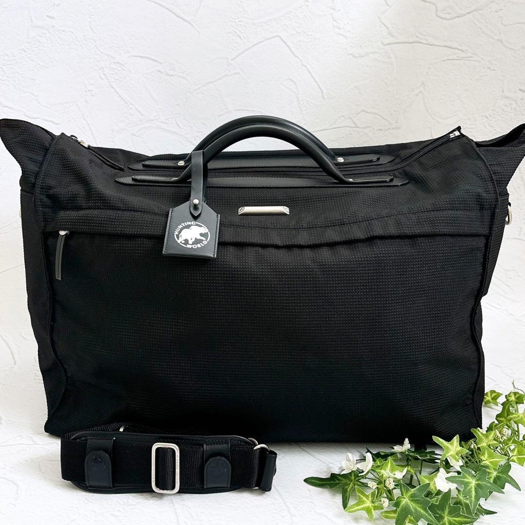 《美品》 HUNTING WORLD 大容量 2way ボストンバッグ ロゴ 黒