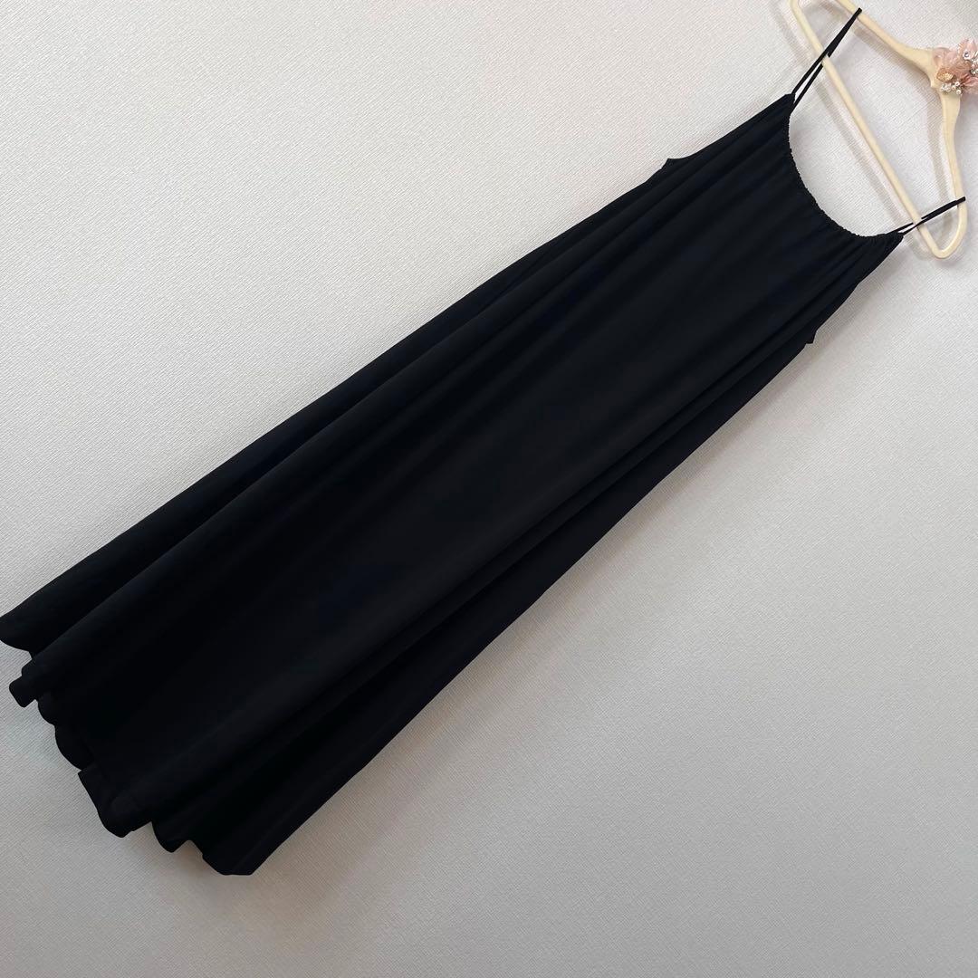 週末値下げ❣️CABaN【美品】キュプラジャージー ギャザーキャミワンピ S 黒♦︎