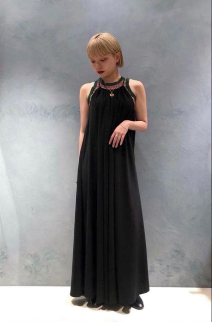 週末値下げ❣️CABaN【美品】キュプラジャージー ギャザーキャミワンピ S 黒♦︎