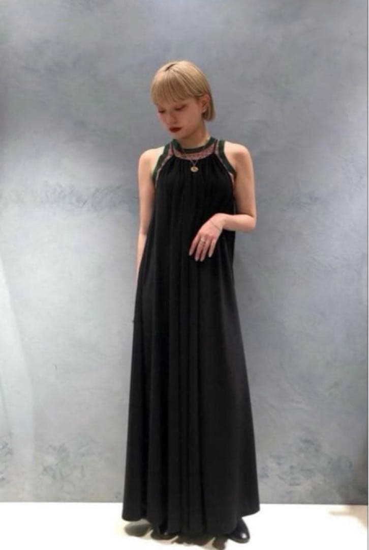 週末値下げ❣️CABaN【美品】キュプラジャージー ギャザーキャミワンピ S 黒♦︎