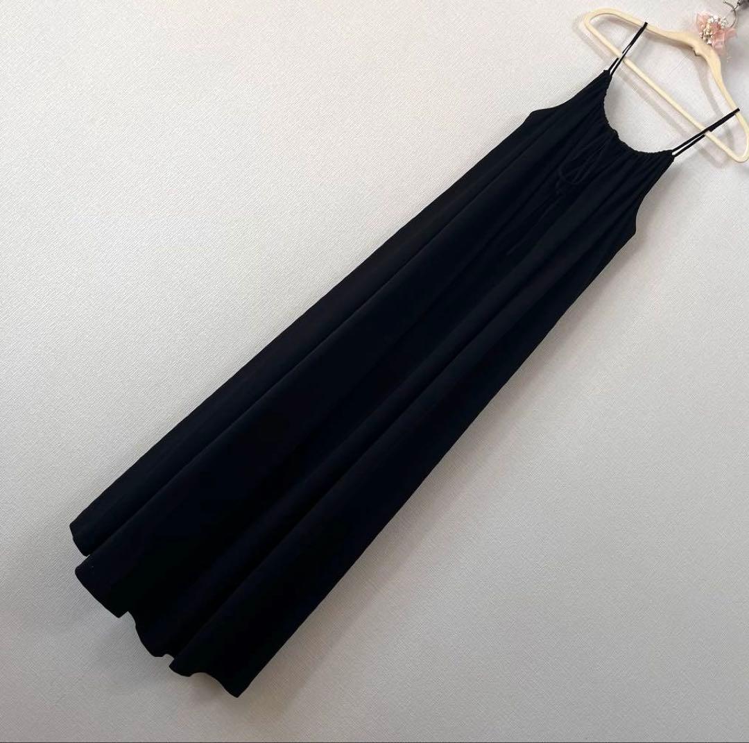 週末値下げ❣️CABaN【美品】キュプラジャージー ギャザーキャミワンピ S 黒♦︎