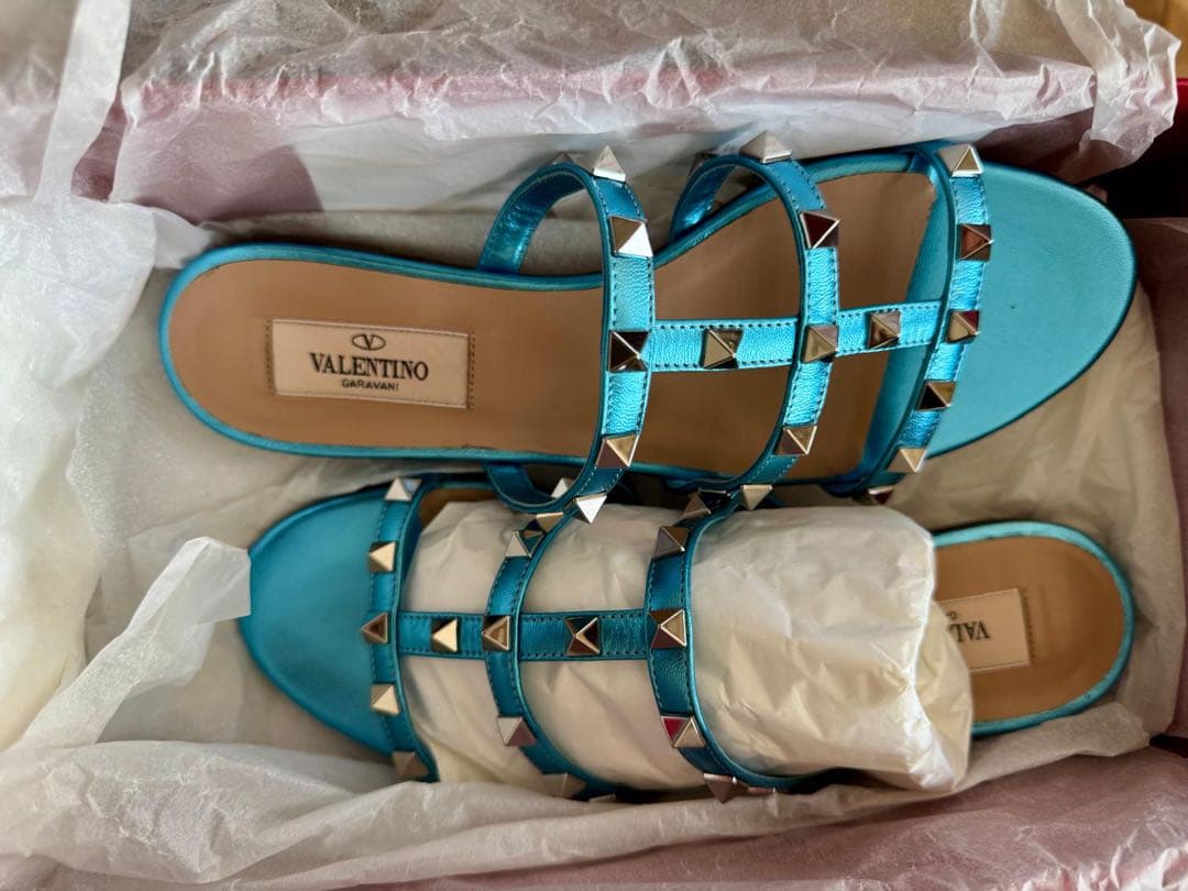 VALENTINO アクアブルー スタッズ ミュール