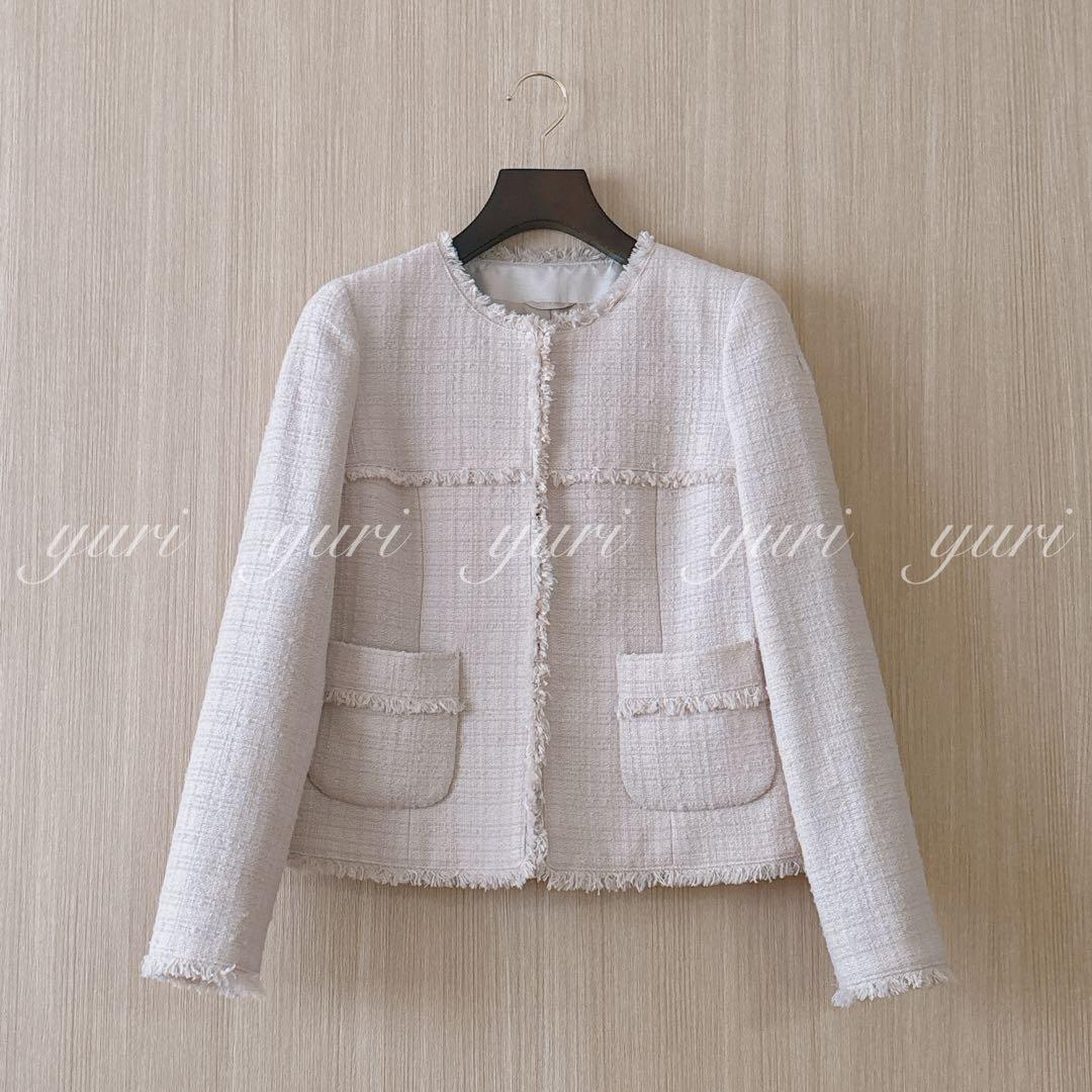 【1214】アナイ　スラブツイードクルージャケット　ピンクベージュ　38